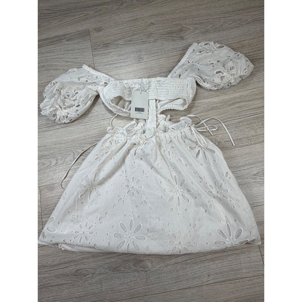 Sabo Luxe Coraline Cutout Dress White Eyelet Cotton Mini Puff Sleeve Size S NEW - Picture 7 of 8